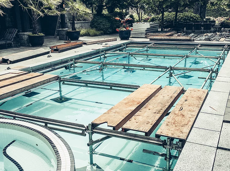 pool side tent installation