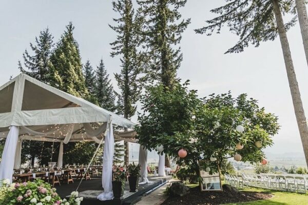 30x30 white tent with clear gables