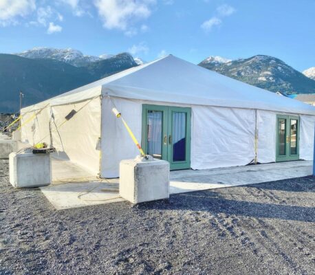 Elevation tent rentals -outdoor construction tent double hard door - glass and steel door