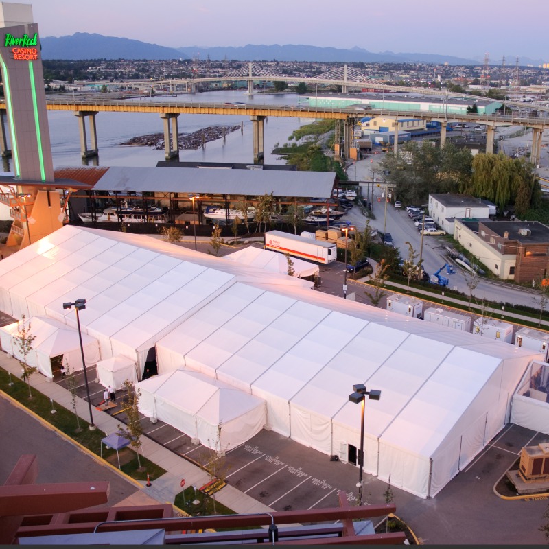 Frame tent, Corporate event in Richmond - River Rock Casio for BC Children's Foundation | guests 401~500 | 25 x 35 meter structure, 30 x 30 meter structure, and a 30 x 50 clear maxi frame. Set up for a BC Childrens foundation Gala| Elevation Tent Rentals